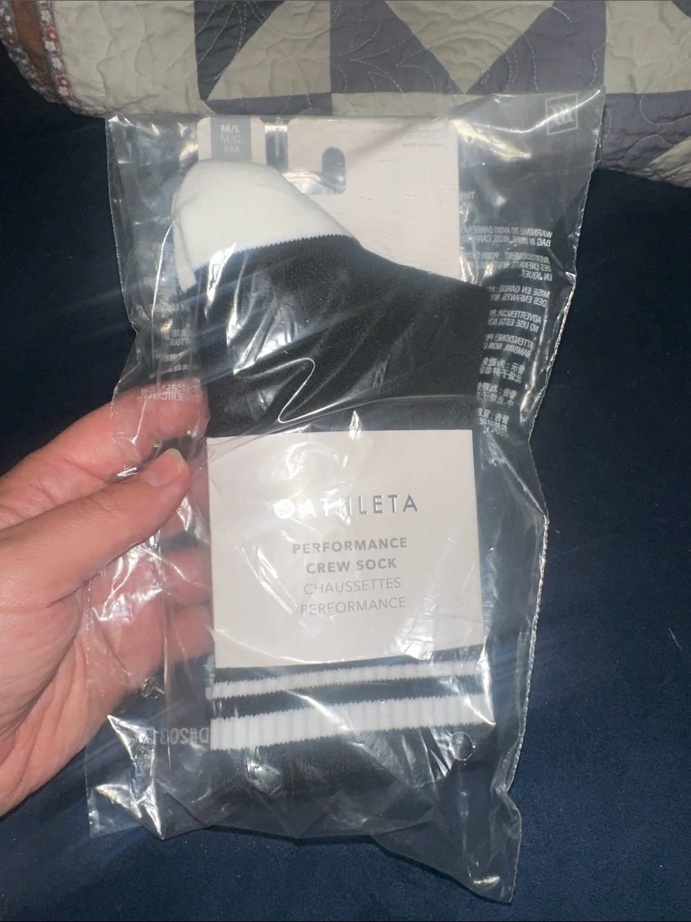 Athleta  Performance Crew Socks in Black and White Stripe size M/L 7-9.5